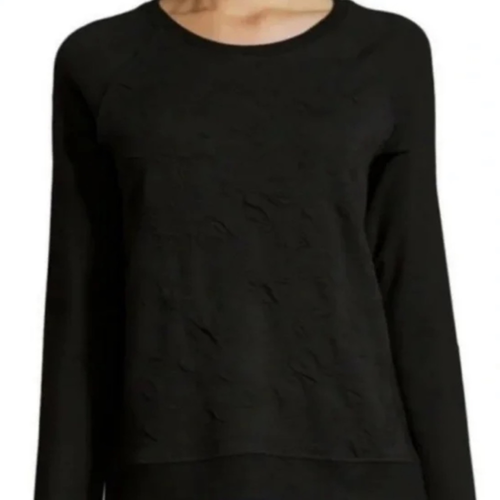 Vince Women's XS Sweatshirt Black Terry Jacquard Textured Crew Neck
